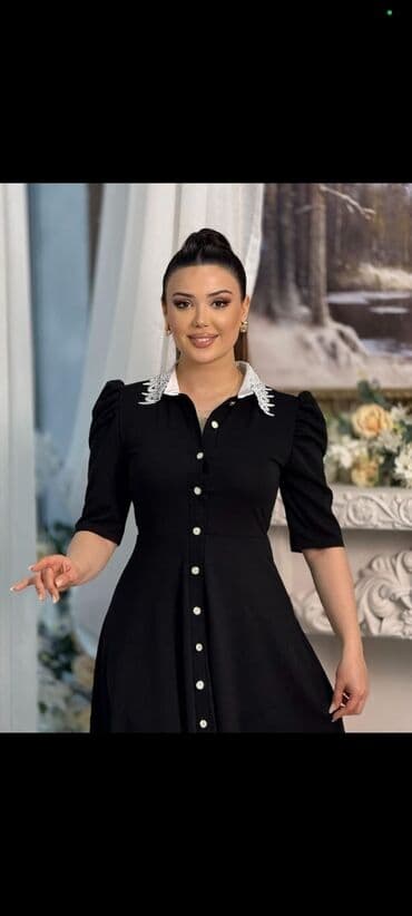 Qadın paltarı – klassik qara rəngdə, dizdən aşağı uzunluqda A-kəsim lalafo.az -da Qadın paltarı – klassik qara rəngdə, dizdən aşağı uzunluqda A-kəsim