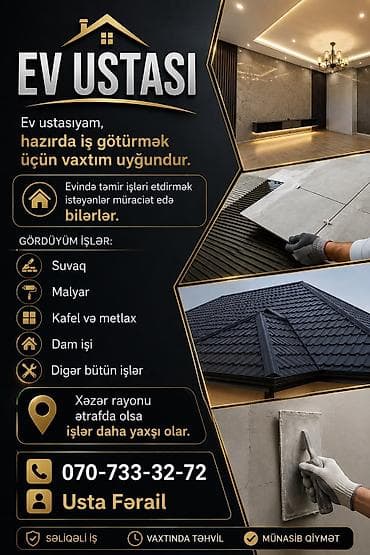 Ev ustası xidməti Peşəkar ev təmiri və qurma işləri: - Suvaq işləri - at lalafo.az Ev ustası xidməti Peşəkar ev təmiri və qurma işləri: - Suvaq işləri -