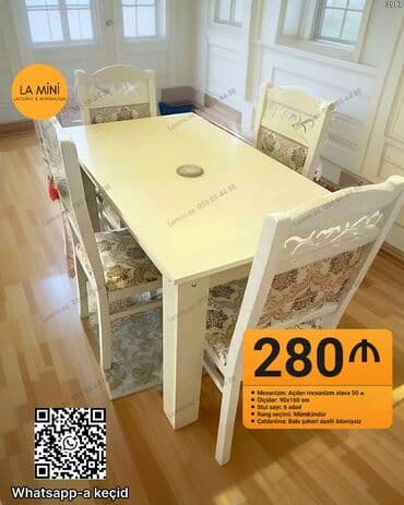 Qonaq otağı üçün, Açılan, Dördbucaq masa, 6 stul lalafo.az -da Qonaq otağı üçün, Açılan, Dördbucaq masa, 6 stul