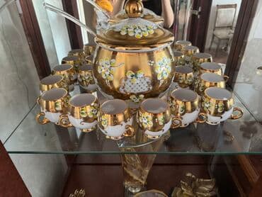 Bohemia Qızılı naxışlı şüşə-porcelan punch/kompot dəsti - Geniş lalafo.az -da Bohemia Qızılı naxışlı şüşə-porcelan punch/kompot dəsti - Geniş