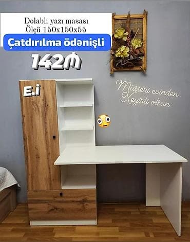 - Dolablı yazı masası: 150x150x55 sm ölçüdə. Sağ tərəfdə geniş iş lalafo.az -da - Dolablı yazı masası: 150x150x55 sm ölçüdə. Sağ tərəfdə geniş iş