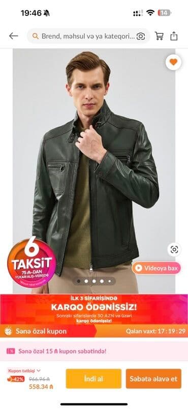 Məhsul: Kişi dəri gödəkçə - Rəng: tünd yaşıl - Model: qol düyməli lalafo.az -da Məhsul: Kişi dəri gödəkçə - Rəng: tünd yaşıl - Model: qol düyməli