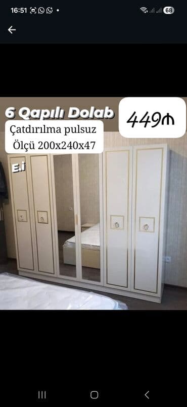 Açılan, 6 qapı Düz dolab, Qarderob, paltar dolabı lalafo.az -da Açılan, 6 qapı Düz dolab, Qarderob, paltar dolabı
