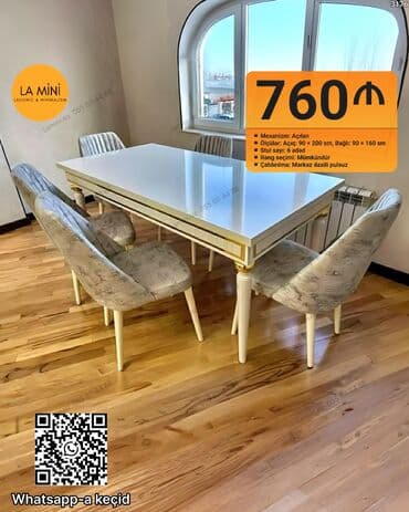 Qonaq otağı üçün, Açılan, Dördbucaq masa, 6 stul lalafo.az -da Qonaq otağı üçün, Açılan, Dördbucaq masa, 6 stul
