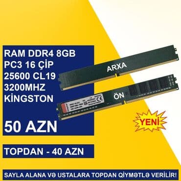 Operativ yaddaş (RAM) Kingston, 8 GB, 3200 Mhz, DDR4, PC üçün, Yeni lalafo.az -da Operativ yaddaş (RAM) Kingston, 8 GB, 3200 Mhz, DDR4, PC üçün, Yeni