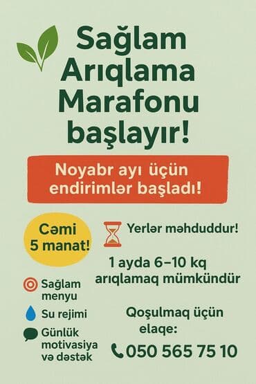Məhsul/xidmət: Sağlam Arıqlama Marafonu Təsvir: - Sağlam arıqlama lalafo.az -da Məhsul/xidmət: Sağlam Arıqlama Marafonu Təsvir: - Sağlam arıqlama