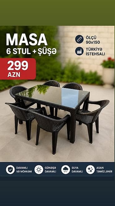 Masa Dəsti – 299 AZN ✅ Qiymət: 299 AZN ✅ 90×150 sm masa ✅ 6 ədəd stul lalafo.az -da Masa Dəsti – 299 AZN ✅ Qiymət: 299 AZN ✅ 90×150 sm masa ✅ 6 ədəd stul
