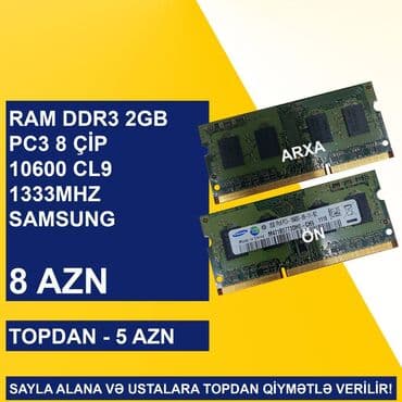 Operativ Yaddaş "DDR3 2GB 1066/1333Mhz Sodimm" SAYLA ALANA VƏ USTALARA lalafo.az -da Operativ Yaddaş "DDR3 2GB 1066/1333Mhz Sodimm" SAYLA ALANA VƏ USTALARA