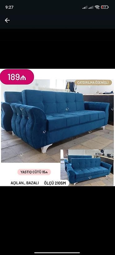 Mavi rəngli açılan-bazalı divan - Ölçü: 210 sm - Mexanizm: açılan lalafo.az -da Mavi rəngli açılan-bazalı divan - Ölçü: 210 sm - Mexanizm: açılan