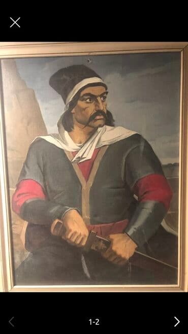 Yağlı boya tablo – çərçivəli portret - Mövzu: Qılınc tutmuş, milli lalafo.az -da Yağlı boya tablo – çərçivəli portret - Mövzu: Qılınc tutmuş, milli