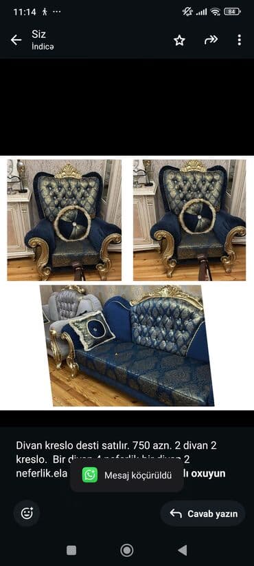 İşlənmiş, Divan, 2 kreslo, Divan lalafo.az -da İşlənmiş, Divan, 2 kreslo, Divan