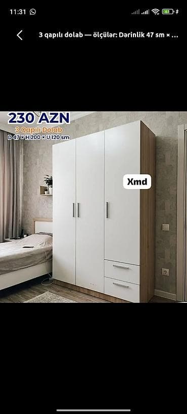 Yeni, 3 qapılı, Siyirməli, Ağ, Açılan, Düz dolab lalafo.az -da Yeni, 3 qapılı, Siyirməli, Ağ, Açılan, Düz dolab