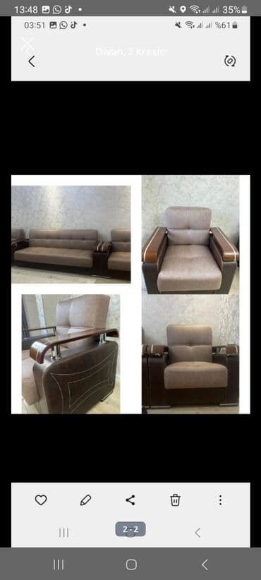 İşlənmiş, 2 kreslo, Divan, Bazalı, Açılan lalafo.az -da İşlənmiş, 2 kreslo, Divan, Bazalı, Açılan