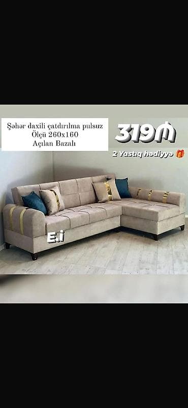 Künc divan – ölçü 260x160 sm. Açılan bazalı model: oturma hissəsi lalafo.az -da Künc divan – ölçü 260x160 sm. Açılan bazalı model: oturma hissəsi