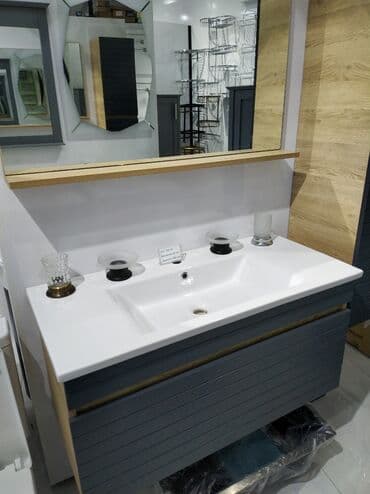 Мойдодыры: Ağ rəngli keramika Çanaq və boz rəngli taxta dolabdan ibarət hamam at lalafo.az — 2 Мойдодыры: Ağ rəngli keramika Çanaq və boz rəngli taxta dolabdan ibarət hamam — 2