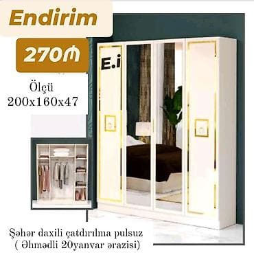 Güzgülü qarderob şkafı - Ölçü: 200 x 160 x 47 sm - Rəng: ağ korpus lalafo.az -da Güzgülü qarderob şkafı - Ölçü: 200 x 160 x 47 sm - Rəng: ağ korpus