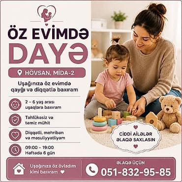 Öz evimdə dayə xidməti – Hövsan, MİDA-2 - 2–6 yaş arası uşaqlara lalafo.az -da Öz evimdə dayə xidməti – Hövsan, MİDA-2 - 2–6 yaş arası uşaqlara