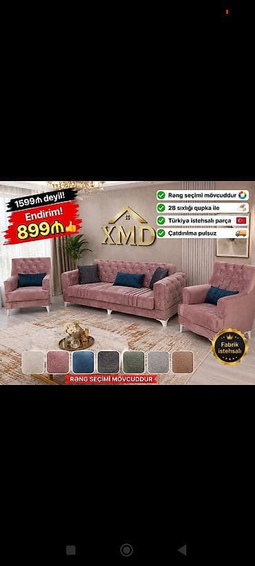 XMD yumşaq mebel dəsti - Tərkib: 3 nəfərlik divan + 2 ədəd kreslo - lalafo.az -da XMD yumşaq mebel dəsti - Tərkib: 3 nəfərlik divan + 2 ədəd kreslo -