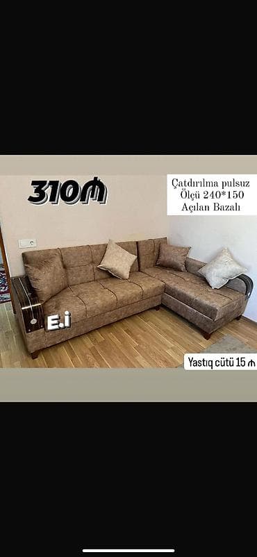 L‑şəkilli künc divan - Ölçü: 240 × 150 sm - Açılan bazalı model – alt lalafo.az -da L‑şəkilli künc divan - Ölçü: 240 × 150 sm - Açılan bazalı model – alt