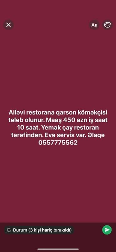 Ofisiant tələb olunur, Restoran, Aylıq ödəniş lalafo.az -da Ofisiant tələb olunur, Restoran, Aylıq ödəniş