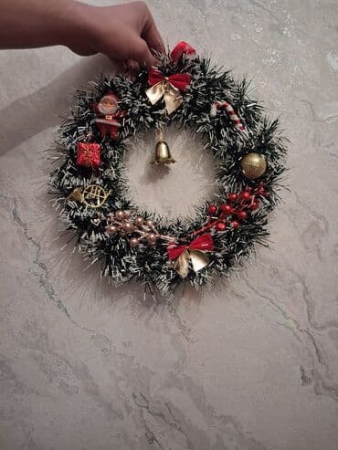 Праздничные украшения: Yeni il üçün dekorativ qapı çələngi - Material: süni şam budaqları at lalafo.az — 4 Праздничные украшения: Yeni il üçün dekorativ qapı çələngi - Material: süni şam budaqları — 4