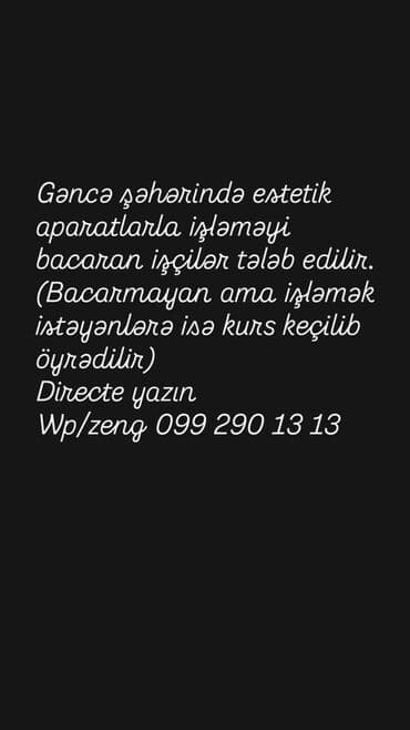 Gəncə şəhərində estetika sahəsində aparatlarla işləmə bacarığı olan lalafo.az -da Gəncə şəhərində estetika sahəsində aparatlarla işləmə bacarığı olan