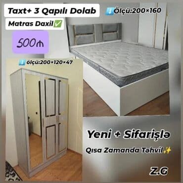 Taxt və 3 qapılı dolab dəsti - Taxt ölçüsü: 200×160 - Matras daxildir lalafo.az -da Taxt və 3 qapılı dolab dəsti - Taxt ölçüsü: 200×160 - Matras daxildir