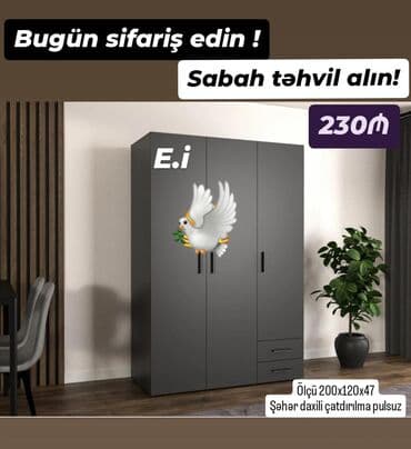 Yeni, Açılan, 3 qapılı Düz dolab, Qarderob, paltar dolabı lalafo.az -da Yeni, Açılan, 3 qapılı Düz dolab, Qarderob, paltar dolabı