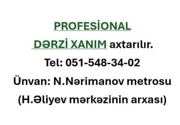 Dərzi tələb olunur, 1-2 illik təcrübə, 6/1 lalafo.az -da Dərzi tələb olunur, 1-2 illik təcrübə, 6/1