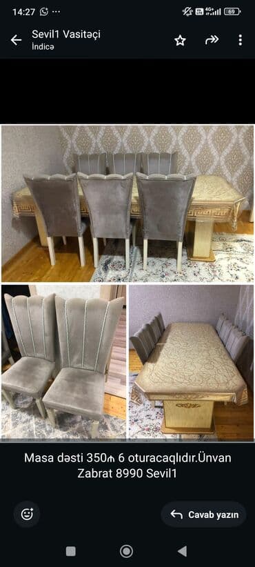 Masa dəsti 350₼ 6 oturacaqlıdır.Ünvan Zabrat 8990 Sevil1 lalafo.az -da Masa dəsti 350₼ 6 oturacaqlıdır.Ünvan Zabrat 8990 Sevil1