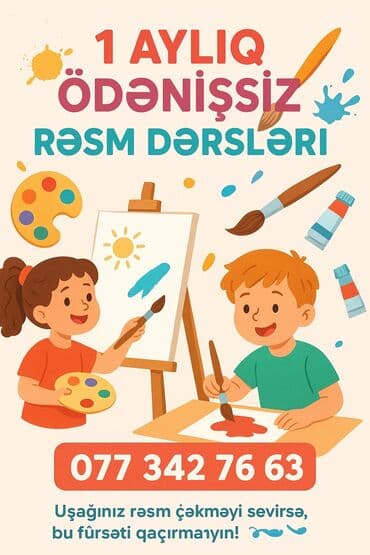 🎨✨ 1 AYLIQ ÖDƏNİŞSİZ RƏSM DƏRSLƏRİ! ✨🎨 Uşağınız rəsmə maraqlıdır? 🖌️ lalafo.az -da 🎨✨ 1 AYLIQ ÖDƏNİŞSİZ RƏSM DƏRSLƏRİ! ✨🎨 Uşağınız rəsmə maraqlıdır? 🖌️