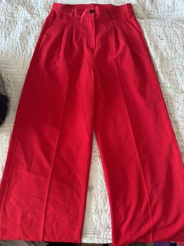 Qırmızı rəngli qadın şalvar - Model: Yüksək bel, geniş kəsim (palazzo lalafo.az -da Qırmızı rəngli qadın şalvar - Model: Yüksək bel, geniş kəsim (palazzo
