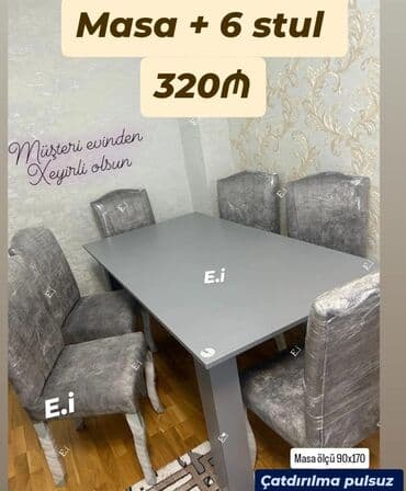 Qonaq otağı üçün, Dördbucaq masa, 6 stul lalafo.az -da Qonaq otağı üçün, Dördbucaq masa, 6 stul