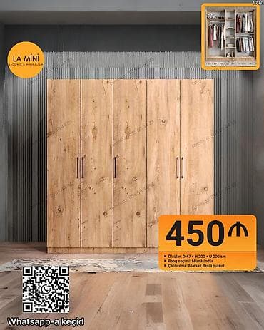 LA Mini markalı 4 qapılı paltar şkafı - Material və dizayn: Təbii lalafo.az -da LA Mini markalı 4 qapılı paltar şkafı - Material və dizayn: Təbii