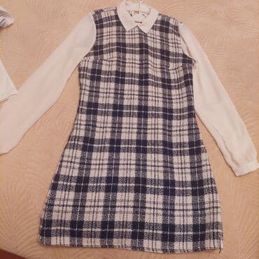 Qara-ağ dama naxışlı qadın donu - Üst hissə: klassik ağ köynək yaxası lalafo.az -da Qara-ağ dama naxışlı qadın donu - Üst hissə: klassik ağ köynək yaxası