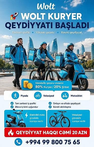 Moto-kuryer tələb olunur, Gündəlik ödəniş, Təcrübəsiz lalafo.az -da Moto-kuryer tələb olunur, Gündəlik ödəniş, Təcrübəsiz