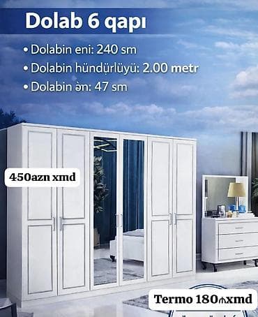 Dolab 6 qapı – ağ rəngdə, müasir dizaynlı geyim dolabı. Ölçülər: - lalafo.az -da — 1 Dolab 6 qapı – ağ rəngdə, müasir dizaynlı geyim dolabı. Ölçülər: - — 1