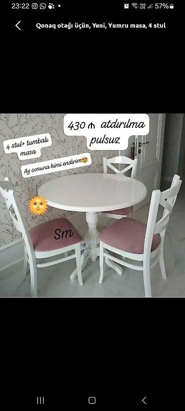 Qonaq otağı üçün, Yeni, Açılmayan, Yumru masa, 4 stul lalafo.az -da Qonaq otağı üçün, Yeni, Açılmayan, Yumru masa, 4 stul