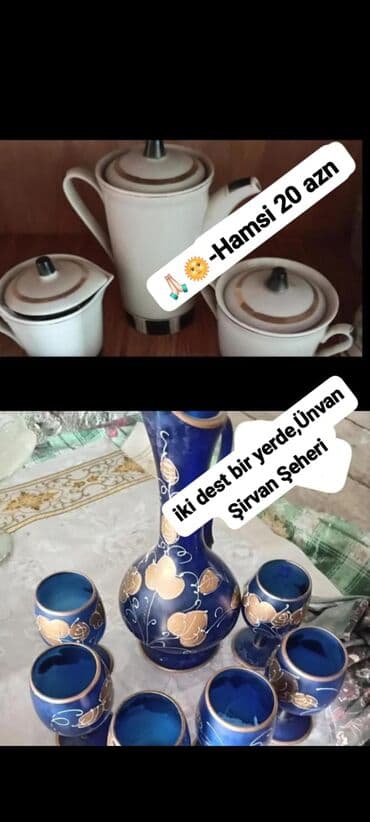 İki dəst qab dəsti birlikdə. 1) Ağ keramik çay/qəhvə dəsti: - lalafo.az -da İki dəst qab dəsti birlikdə. 1) Ağ keramik çay/qəhvə dəsti: -