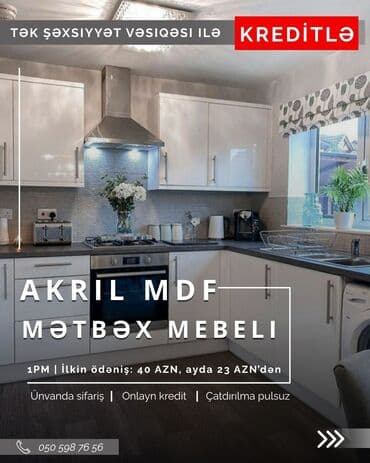 Sifarişlə mətbəx dəsti, Özü çəkən petlələr, Sadə laminat, Kredit var, Pulsuz çatdırılma lalafo.az -da Sifarişlə mətbəx dəsti, Özü çəkən petlələr, Sadə laminat, Kredit var, Pulsuz çatdırılma