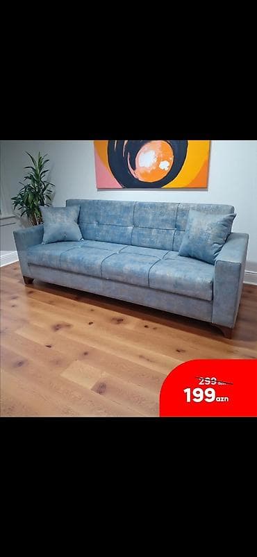 Mavi rəngli 3-yerlik divan - Müasir minimal dizayn, düz xətlər və at lalafo.az Mavi rəngli 3-yerlik divan - Müasir minimal dizayn, düz xətlər və