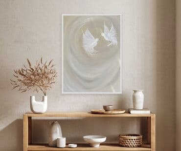 Minimalist tablo – “Ağ göyərçinlər” yağlı boya - Mövzu: yumşaq lalafo.az -da Minimalist tablo – “Ağ göyərçinlər” yağlı boya - Mövzu: yumşaq