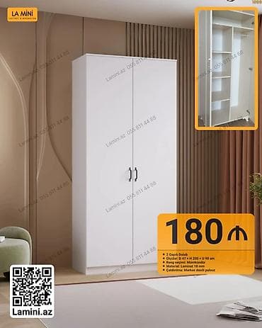 İki qapılı geyim dolabı - Ölçülər: E 47 × H 200 × U 90 sm - Material at lalafo.az İki qapılı geyim dolabı - Ölçülər: E 47 × H 200 × U 90 sm - Material