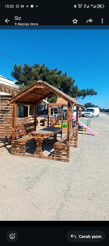 Açıq havada istifadə üçün taxta kölgəlikli masa dəsti - Material: tam lalafo.az -da Açıq havada istifadə üçün taxta kölgəlikli masa dəsti - Material: tam
