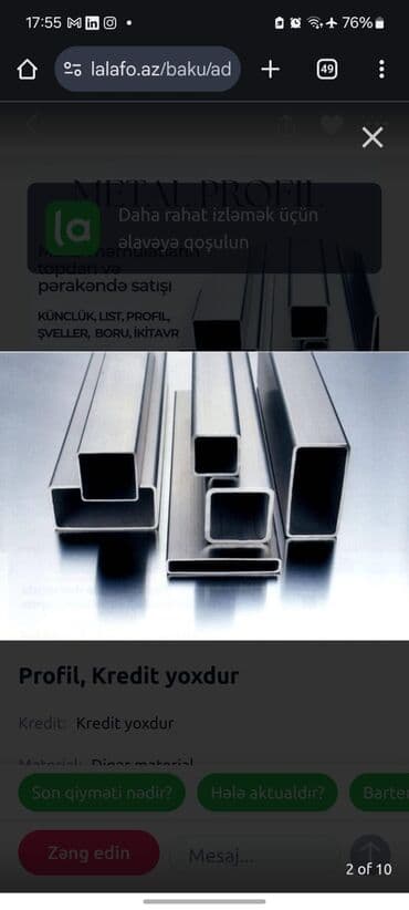 Metal profil,boru,list,şveller,uqolnik və.s dəmir məhsulların satışı lalafo.az -da Metal profil,boru,list,şveller,uqolnik və.s dəmir məhsulların satışı