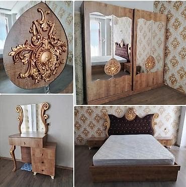 Двуспальная кровать, Шкаф, Трюмо, Тумба, Б/у at lalafo.az Двуспальная кровать, Шкаф, Трюмо, Тумба, Б/у