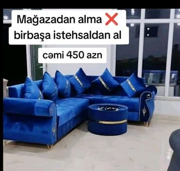 Mavi rəngdə L formalı yumşaq künc dəsti və uyğun puf/çay masası. - lalafo.az -da Mavi rəngdə L formalı yumşaq künc dəsti və uyğun puf/çay masası. -