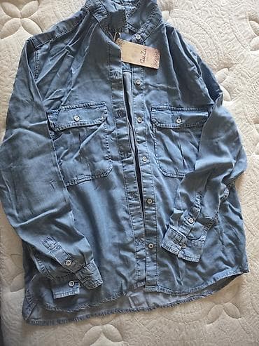 Mavi rəngli uzunqollu köynək/shaket - Parça: yumşaq denim tərzli lalafo.az -da Mavi rəngli uzunqollu köynək/shaket - Parça: yumşaq denim tərzli