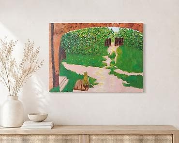 Əl işi tablo – 60×80 sm | Bağ mənzərəsi və pişik | Ev dekoru üçün lalafo.az -da Əl işi tablo – 60×80 sm | Bağ mənzərəsi və pişik | Ev dekoru üçün