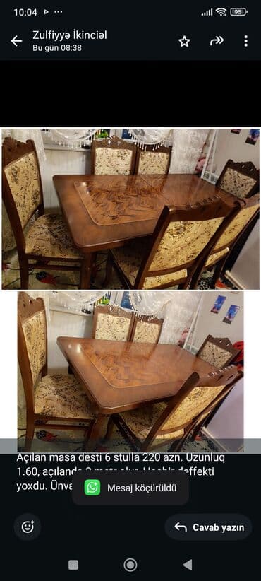Qonaq otağı üçün, İşlənmiş, Dördbucaq masa, 6 stul lalafo.az -da Qonaq otağı üçün, İşlənmiş, Dördbucaq masa, 6 stul